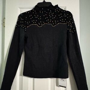 Elegant Black Long Sleeve Top with Beaded Details